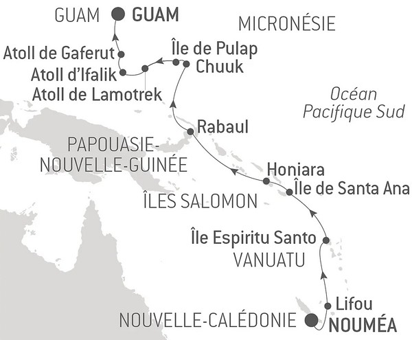 Carte Ponant - Le Soléal, Nouméa - Guam